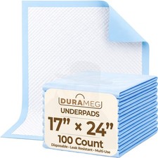 DURAMEG 17x24 Disposable Underpads 100 Pack Puppy Training Pads Dog Pee Pads Pet