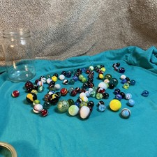Vintage Marbles - Marble Lot - Mixed Designs - Over 80 Marbles With Jar