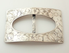 Antique Victorian Signed 163 Sterling Silver Floral Etched Belt Buckle