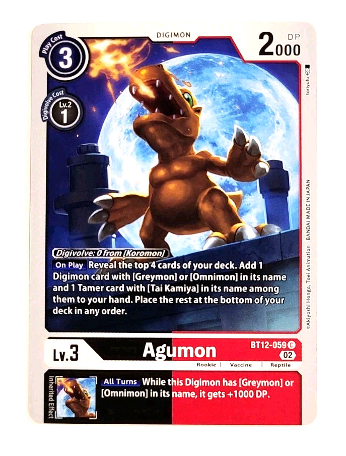Agumon - BT12-059 C - English - Across Time - Digimon CCG - Near Mint