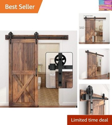6FT Heavy Duty Sliding Barn Door Hardware Kit, Black 5-16FT, Silent Glide, Ea...
