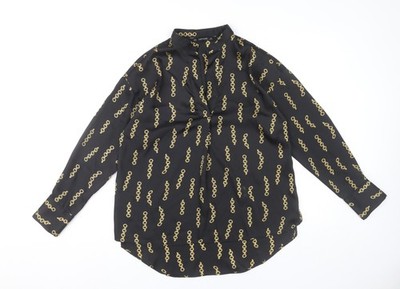 Zara Basic Damen Bluse Schwarz Gold Kettenmuster XS Langarm