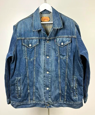 Levis 72550 Trucker Jacket Mens Blue Denim Medium Wash Red Tab Size XXL 2XL