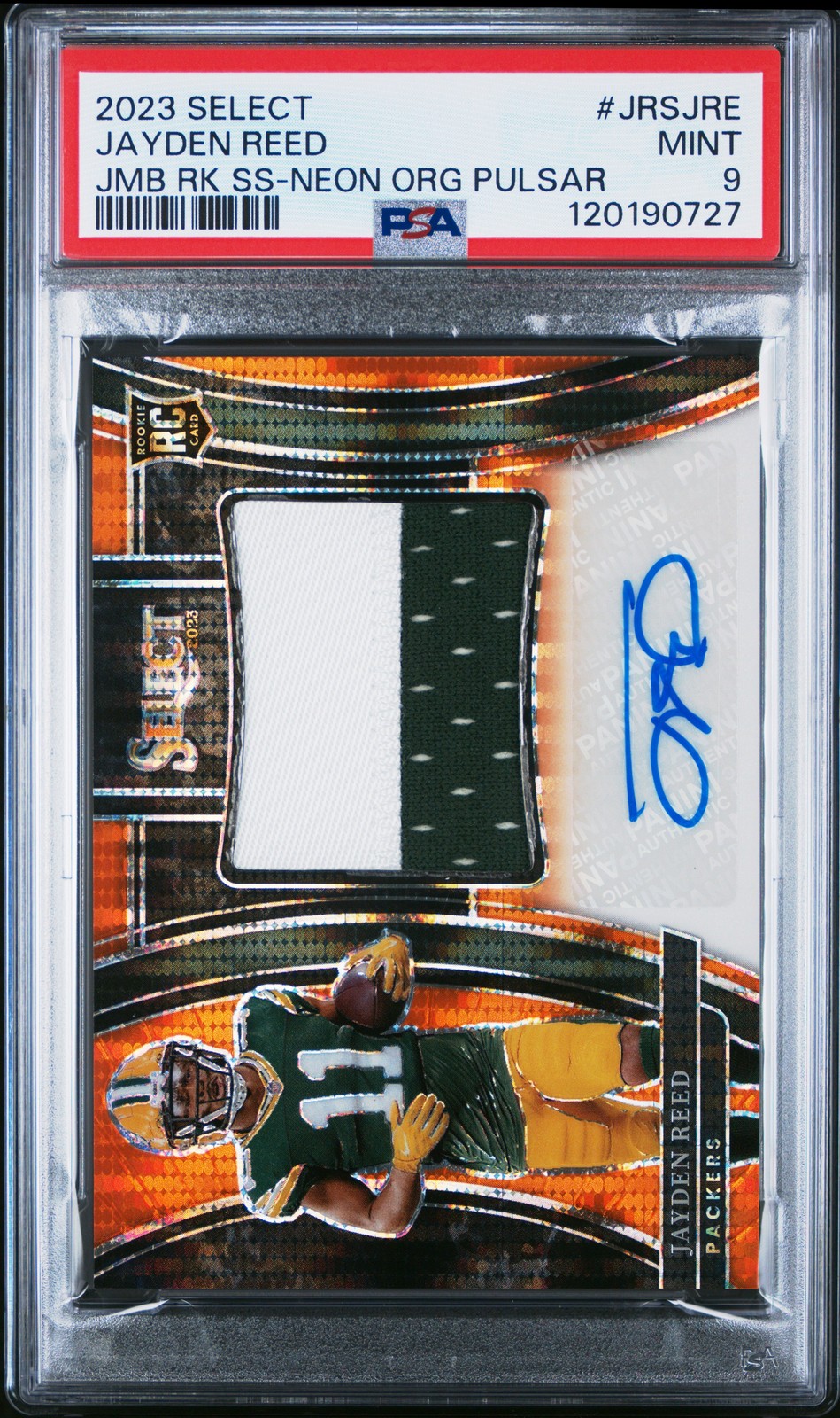 Jayden Reed Panini Select Jumbo Rookie Signature Swatches #JRSJRE Neon Orange Pulsar