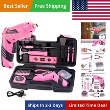 Pink Tool Set,136 Piece Home Tool Kit for Women with 3.6V Cordless Lithium-io...