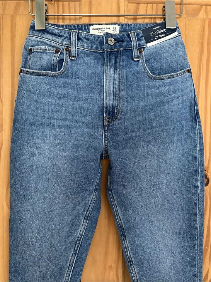 Pantalones de mezclilla ajustados de tiro alto Abercrombie Fitch para mujer talla XS UK 6 W24 L27 Curve Love Foto 2 de 4