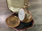 ANTIQUE ILLINOIS WATCH CO. FULL HUNTER GOLD FILLED POCKET WATCH WITH CASE 110g