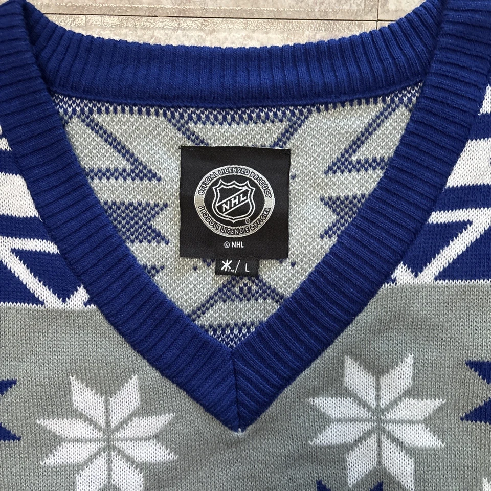 NWT Toronto Maple Leafs KLEW Christmas Winter Sweater Size L NHL Blue White Gray - Image 2 of 4