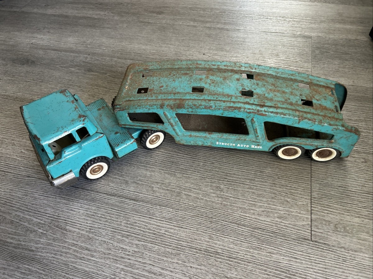 Structo Manufacturing ストラクト　ビンテージ　トラックトイ 1960's Vintage Structo Auto Haul Truck and Trailer Turquoise | eBay