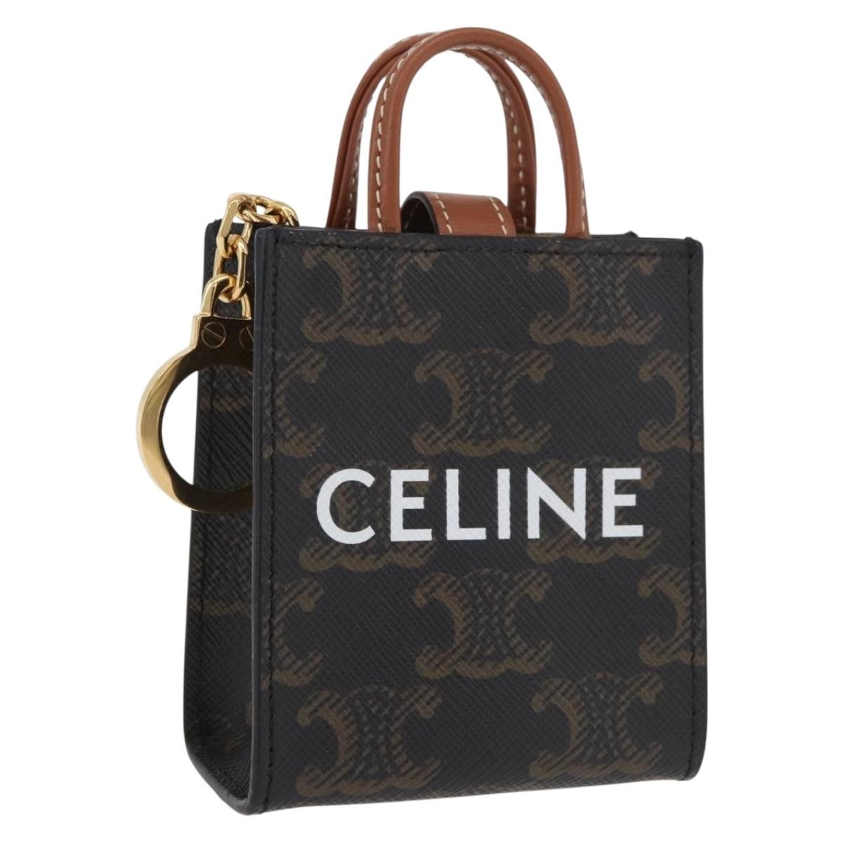 CELINE Triomphe Canvas Micro Vertical Cabas Charm PVC Brown Gold
