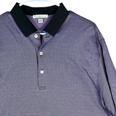 Vtg Peter Millar Polo Shirt Men s Large Purple Micro Print Cotton Short Sleeve