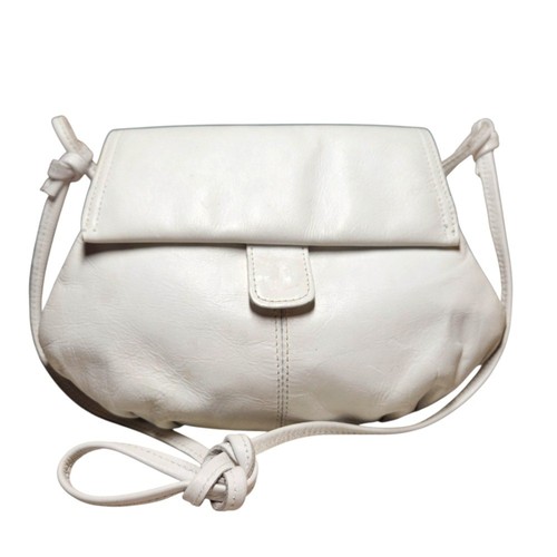 Vintage 80er weiß Leder Schultertasche klein Mini lässig geknoteter Riemen Retro