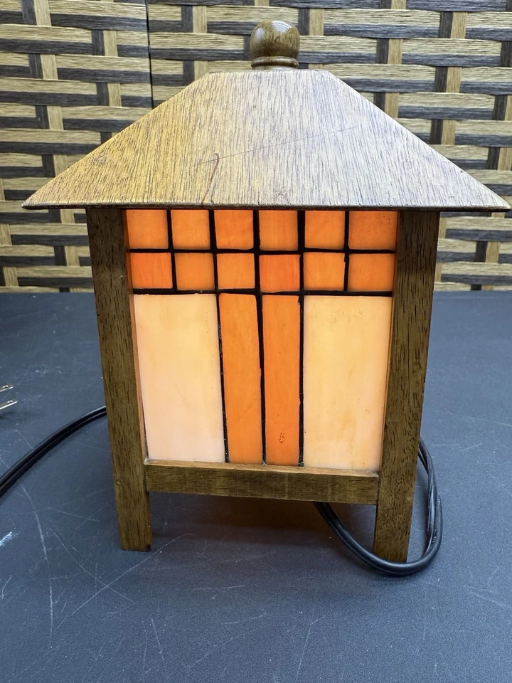 Lámpara de mesa de vitral inspirada en Frank Lloyd Wright estilo misión arte en vidrio Foto 4 de 4