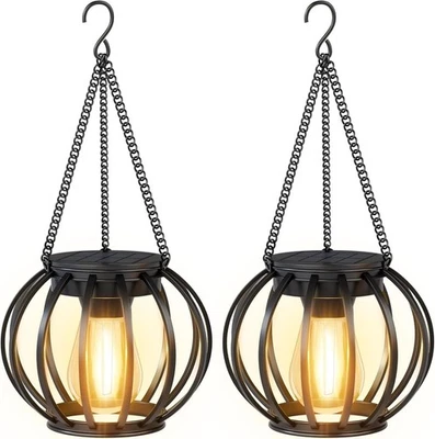 KAGOLING 2 Pack Solar Lanterns Outdoor - For Patio Decor Waterproof Metal Hanging Lights