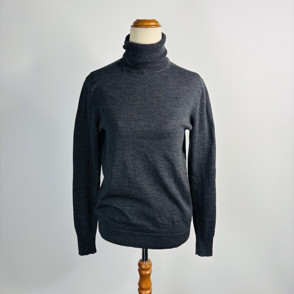 Uniqlo Pure New Wool Roll Neck Jumper Grey Size Small Long Sleeve Layering