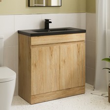 Bathroom Cloakroom Vanity Unit Basin Sink Freestanding Soft Close Modern Oak