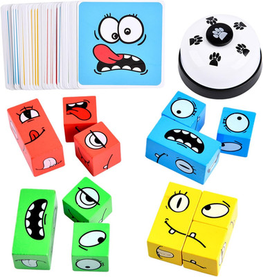 Wooden Face Changing Magic Cube Game, Expression Puzzle Building Blocks Pattern