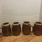 Vintage Hull XTall Coffee Mug/ Stein Chocolate Brown Drip Pottery 4 PCs 6.5”