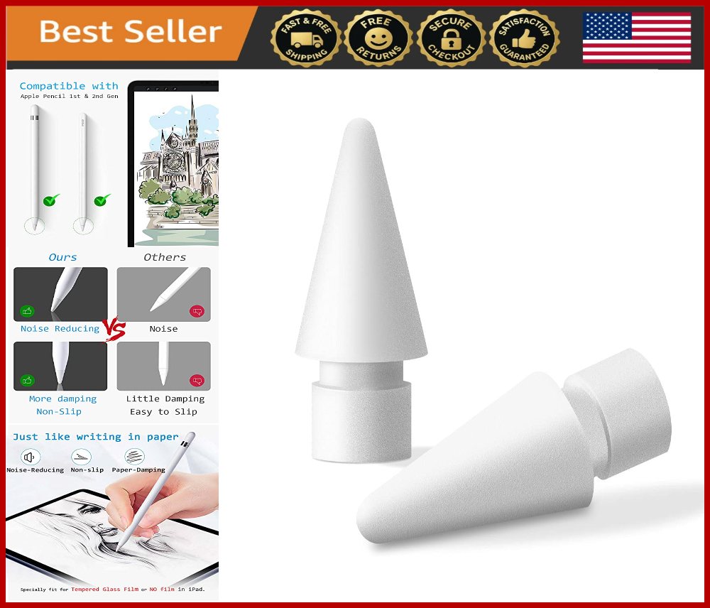 Paperfeel Replacement Tips for Apple Pencil 1st & 2nd Gen - 2 Noise-Reducing Nibs