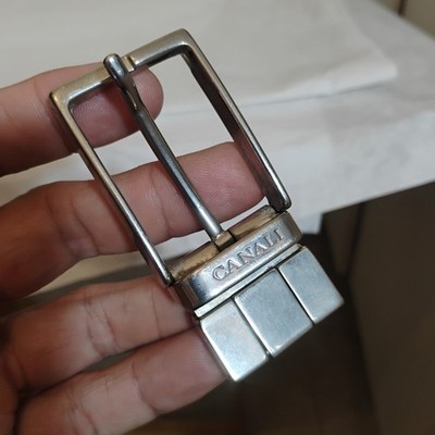 Canali Leather Belt Buckle Only Silver Made In Italy 