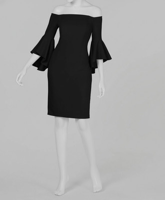 Calvin Klein Women's Black Ruffled Off Shoulder Sheath Dress Size 16