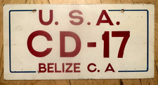 BELIZE UNITED STATES OF AMERICA DIPLOMAT LICENSE PLATE " CD 17 "