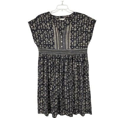 Marketplace Handwork of India Dress L Black Olive Batik Cotton Boho Artisan