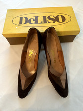 Vintage Suede Pumps Multi Tone Brown/Beige DeLiso Heels Size 7.5