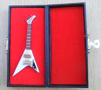 Puppenhaus weiße Gitarre Holzinstrument mit Koffer Maßstab 1:12 550 tumdee