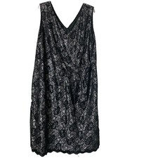 Tahari Womens Floral Lace Sheath Dress 22W Black silver v-neck holiday party