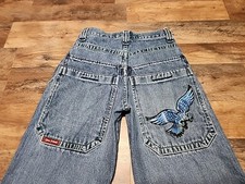 Vintage JNCO TRIBALS  3D Eagle Youth Boys Size 10 Denim Blue Jeans 24 x 25 Rare!