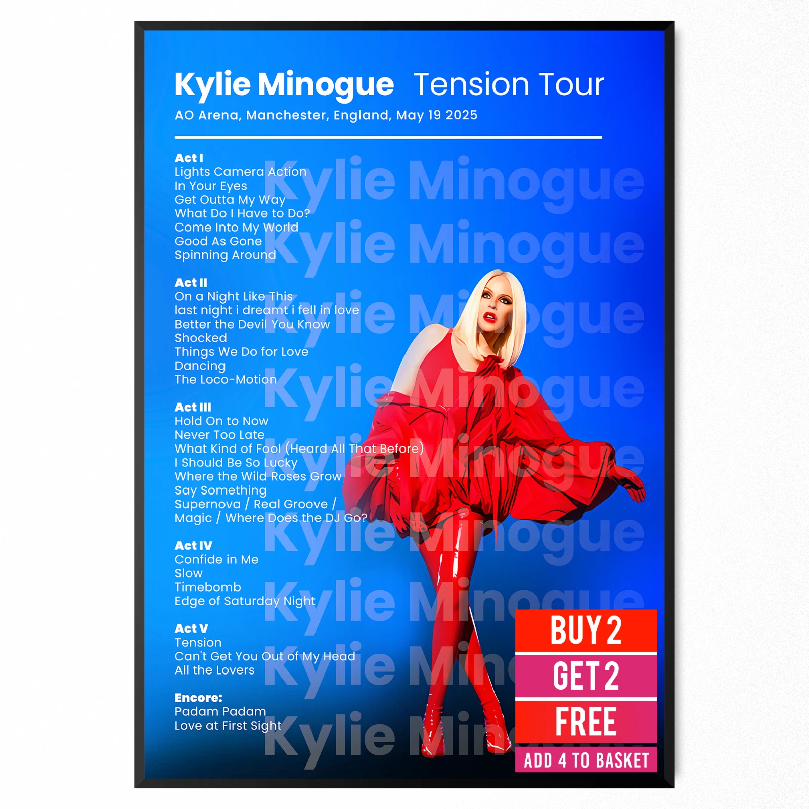 Kylie Minogue Tension Tour Setlist Poster