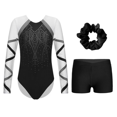 Kids Girls Dance Outfit Rhinestones Bodysuit And Bottoms Figure Ice Skating Gym - Picture 6 of 31