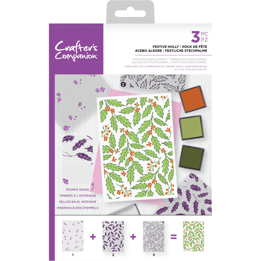 Crafters Companion Festive Holly Berry Layering Stamp Set Christmas Card Making