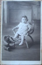 Teddy Bear and Baby 1926 Realphoto Postcard, French Rppc