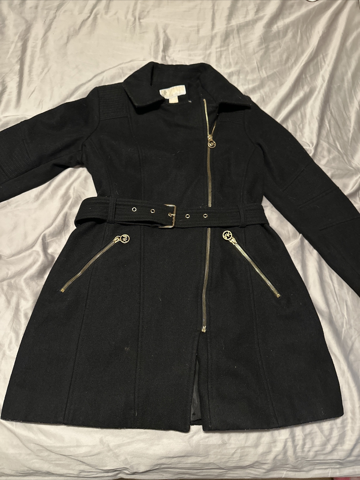 MICHAEL KORS Solid Black Asymmetrical Zip Wool Bl… - image 1