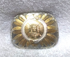 Augus Silversmiths Gold Indian Chief Buckle Arrows Gold Leaves Great Vintage