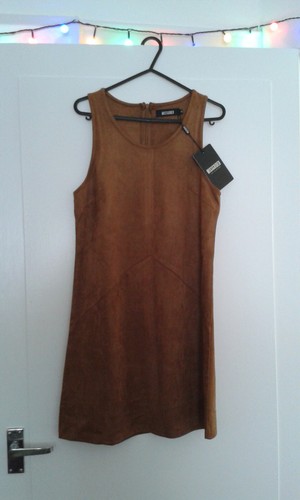 Mini abito donna Missguided marrone marrone scamosciato zip taglia UK 8 EU 36 - NUOVO CON ETICHETTE