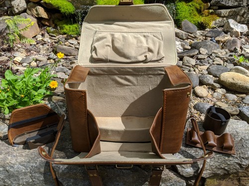 Vintage Brown Leather Camera & Accessories Bag Front-Load Carry Case 13x10x7" - Bild 3 von 12