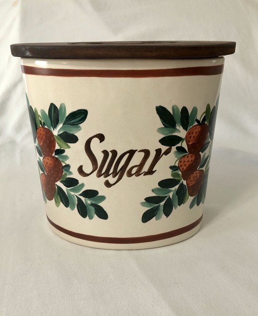 Vintage Bauer USA Pottery Sugar Canister Strawberries LARGE Farmhouse