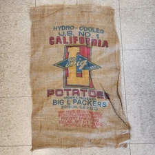 VINTAGE BURLAP FEEDSACK BIG L CALIFORNIA POTATOES EDISON CA