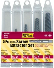 IVY Classic 01360 5-Piece Chrome Alloy-Steel Spiral Screw Extractor Set