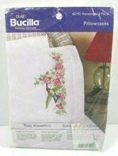 Plaid Bucilla 2 stamped Pillowcases Hummingbird Floral 20" by 30" New in Package