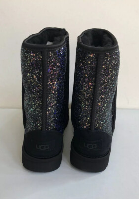 UGG CLASSIC SHORT COSMOS SPARKLES BLACK MULTI BOOTS US 7 / EU 38