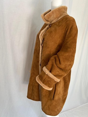 Abrigo PATO AZUL Camel 100% Español Merino Micro-Cizalla REVERSIBLE Piel de Oveja Talla L - Imagen 11 de 17