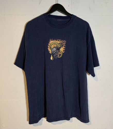 Vintage Cyber Y2K 2000 Men's Year Of The Dragon Blue Skate T-Shirt