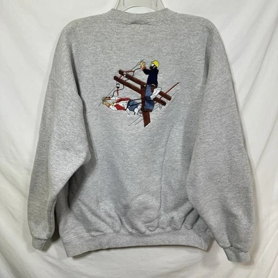 Sudadera Vintage Lineman XL Cuello Redondo Hecha en EE. UU. Bordada Lineworker Lee Bill - Imagen 1 de 4