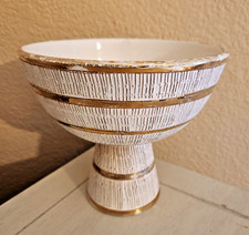 Vintage Italian Pottery Twin-Handled Footed Bowl, Orange Glaze with Embossed Oval Pattern — listing 5