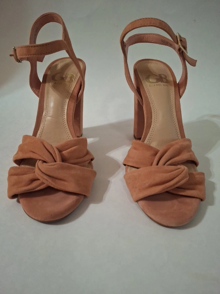 Zapatos para mujer GIANI BINI punta abierta tacón alto correa al tobillo gamuza naranja talla 6,5 Foto 3 de 4