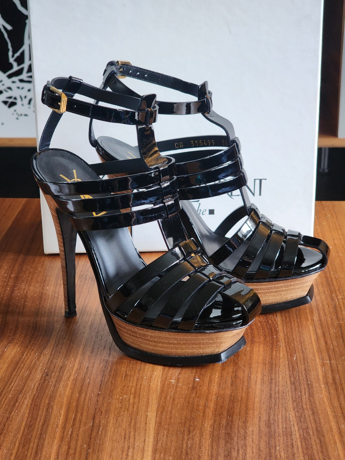 SAINT LAURENT Sandali con tacco a spillo YSL Tribute 150 usati in pelle nera 35 5